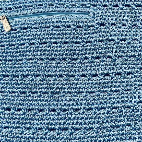 The Sak Hand Crocheted Blue Hobo Shoulder  Bag Magnetic Snap - Picture 10 of 11